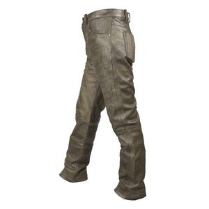 Pantalon en cuir vieilli pour homme, coupe slim, finition robuste, style décontracté, streetwear, vêtements d'extérieur - Product Image 2