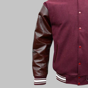 Laine Melton violette avec manches en cuir de vachette doré Varsity Jacket College Varsity Jacket Baseball Varsity Jackets - Product Image 6