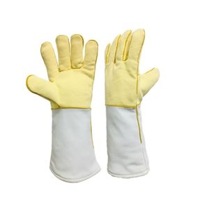 Gants de travail de sécurité résistants à la chaleur en tissu Para Aramid 480 GSM, avec poignets en cuir pleine fleur blanc et doublure en laine - Product Image 1