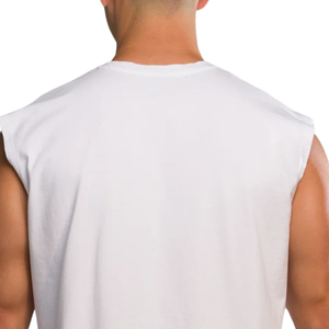 Men's White & <b>Navy</b> Blue Relaxed Fit Sleeveless T-Shirt Raw Hem Workout Tank Casual Athletic Training Gym Street Style <b>Top</b> - Product Image 4