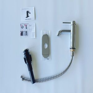 Rubinetto per lavabo bagno in acciaio inox spazzolato, monocomando cromato T10 - Product Image 6