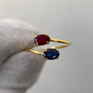 Anillo Toi Et Moi de Zafiro Azul y Rubí, Plata de Ley 925, Chapado en Oro de 14K, Anillo de Compromiso o Aniversario - Product Image 1