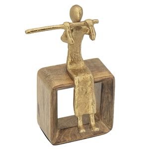 Escultura de Figura Metálica Dorada AH Creations con Base de Madera, Decoración Moderna para Mesa, Arte para el Hogar - Product Image 1