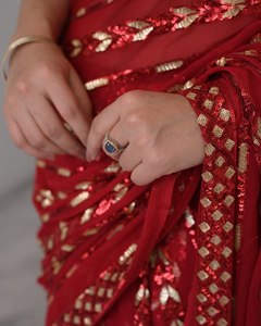 Red Designer Sequin <b>Saree</b> with <b>Golden</b> Embroidery | Indian Party Wear <b>Saree</b> | Festive & Wedding <b>Saree</b> Wholesale - Product Image 4