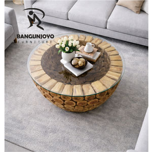 Table basse rustique en bois de teck massif, en forme de cercle, pour un attrait esthétique dans les salons - Product Image 4