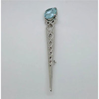Accessoire traditionnel vintage en argent, fausse améthyste, grand broche-épingle à kilt à nœud celtique écossais