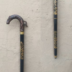 ไม้เท้าหัวม้าลายไม้ขัดเงาหรูหราสไตล์สัตว์ |   ไม้เท้าพับได้ทำมือพร้อมด้ามจับทองเหลืองสำหรับเดินทาง |   ของขวัญวินเทจ - Product Image 5