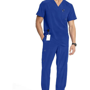 Tenue médicale imprimée pour hommes, haut à col en V avec poche et pantalon droit à braguette frontale, en Polyester/Rayonne, détection d'aiguilles, OEM - Product Image 1