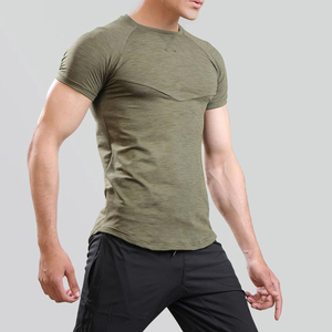 T-shirt pour homme à manches raglan vert olive, col rond, séchage rapide, tricoté, coupe ajustée, couleur unie, décontracté, sportif, longueur normale - Product Image 3