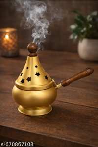 กระถางธูปทองเหลืองโบราณพร้อมที่จับตกแต่งโลหะ Dani ที่วางควันสำหรับวัดของตกแต่งบ้าน - Product Image 3