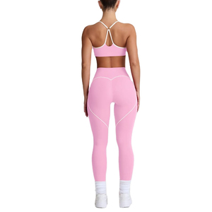 New Wholesale Women's Mid Waist Sports Bras and Yoga <b>Leggings</b> Gym Fitness Set Splice Color Breathable Solid <b>Pattern</b> - Product Image 6