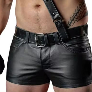 Pantalones Cortos Clásicos de Cuero Genuino para Hombre, Primera Capa, Gruesos, de Alta Calidad, Estilo Urbano, Moda Gay - Product Image 1