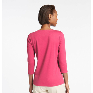 Camiseta de Punto para Mujer, Color Rosa, Manga Tres Cuartos, Cuello Redondo, Corte Regular, 100% Algodón, Transpirable, Color Sólido, para Todas las Temporadas - Product Image 1