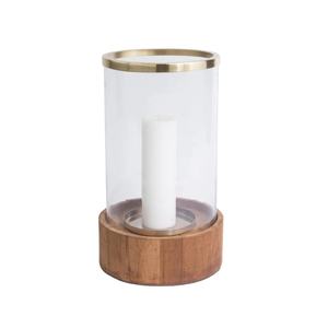 Wood Base Glass <b>Candle</b> Stick Holder Hurricane Gold Rim Glass Jar Holiday Christmas Party Table Decoration <b>Candle</b> Holder Latest - Product Image 1