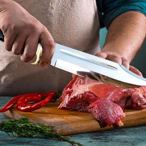 Cuchillo de caza de acero inoxidable con hoja dentada y funda de cuero para acampar al aire libre y senderismo, kit de supervivencia hecho a mano, Bowie de acero J2 - Product Image 4