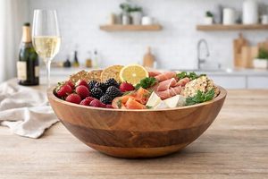 Bol de service moderne en bois, bol en bois pour servir les aliments, bols de service modernes, bol de service en bois d'acacia - Product Image 2