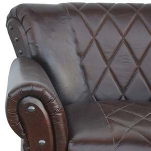 Premium Genuine Leather Chesterfield <b>Wing</b> <b>Chair</b> with Button Tufted Back Rolled <b>Arms</b> Solid Wood Legs Brown Classic Living Room - Product Image 5