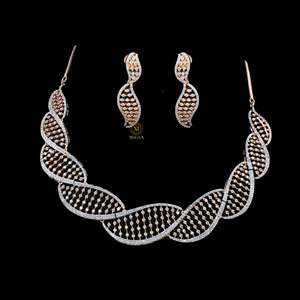 18K Gold Plated Zircon Designer Necklace and Earring Set for Wedding - Product Image 4