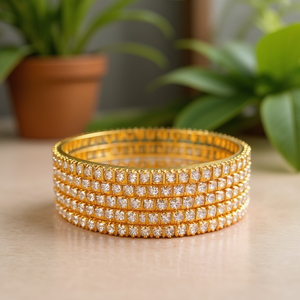 American Diamond Pearl Studded Stainless Steel Bangles - Product Image 3