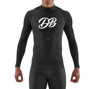 Custom Men's Black <b>Long</b> <b>Sleeve</b> <b>Compression</b> <b>Shirt</b> Crew Neck Contrast Panel Gym Training Top Fitted Athletic Sportswear Base Layer - Product Image 1
