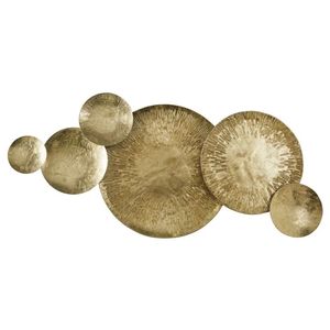Brass Wall Sculpture Set Round Hammered Discs Abstract Geometric Minimalist Home <b>Decor</b> Living Room Art - Product Image 5