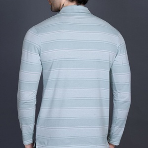 <b>Mens</b> Striped Long Sleeve <b>Polo</b> <b>Shirt</b> Mint Green Cotton Pique <b>Pocket</b> Collar Casual Top Apparel Manufacturer - Product Image 3
