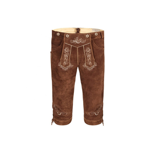 Factory Direct <b>Mens</b> Brown Suede Lederhosen <b>Shorts</b> Knee Length Floral Embroidery Vintage Bavarian Trachten Folk Wear - Product Image 2