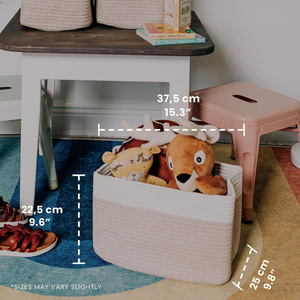 Panier de rangement en corde de coton bicolore, ouvert en dessus, pliable, écologique, imperméable, imprimé de dessins animés, style naturel - Product Image 4