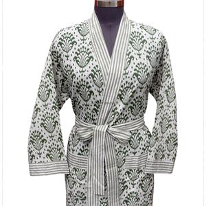 Elegante Bata de Algodón Ecológica con Estampado Floral, Kimono Premium, Camisón con Cuello en V, Cierre con Cinturón, Transpirable, de Secado Rápido, con Bolsillos Delanteros, 220g - Product Image 3