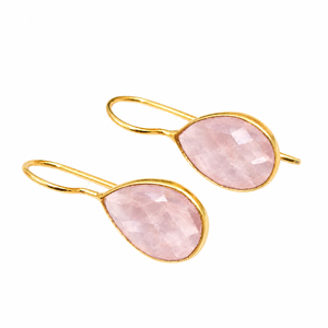 Rose Quartz Bezel <b>Set</b> Dangle Earring - Handmade Gold Plated Teardrop Earring <b>Gift</b> For <b>Woman</b> - Product Image 6