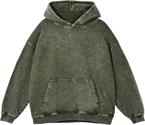 Sudadera con Capucha Extra Grande para Hombre, 100% Algodón, Felpa Francesa, Color Sólido Lavado, Estilo Casual Urbano, Diseño con Bolsillos, Ropa de Otoño - Product Image 1