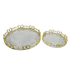 Round Mirror <b>Tray</b> For Decoration <b>Gold</b> Horse Bit Border Design Luxury <b>Trays</b> Handmade Metal Tea <b>Serving</b> <b>Trays</b> Wedding Decor - Product Image 2