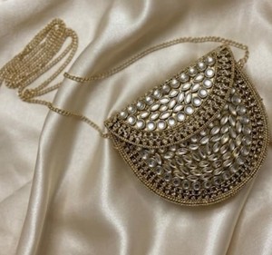 Sac de rangement en métal orné, pochette de soirée de luxe pour femme avec pierres Kundan, pour mariage, fête, cadeau, sac bandoulière tendance - Product Image 3