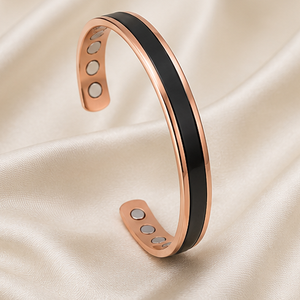 Brazalete Kada de Cobre Sólido Magnético con Incrustaciones Negras de Calibre Grueso, Joyería Metálica de Moda con Diseño Exquisito en Relieve - Product Image 5