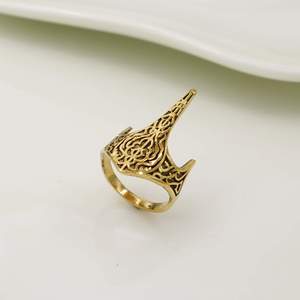 Gold Plated Brass <b>Moon</b> Shape Cocktail <b>Ring</b> Islamic Bohemian Style Unisex Daily Wear Jewelry - Product Image 2