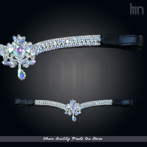 Tiare de luxe élégante en cristal transparent, couronne en V, frontale de cheval, bride de dressage en cuir rembourrée faite à la main, équipement d'équitation OEM - Product Image 3