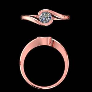 Elegante anillo de compromiso solitario con diamante de talla redonda en oro rosa de 18 quilates, estilo bypass con engaste en espiral, regalo de joyería. - Product Image 3