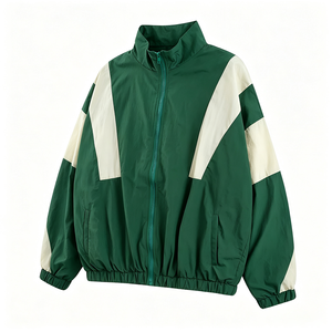 Green And Cream Color Block Track <b>Jacket</b> <b>Men's</b> Zip-Up Windbreaker Casual Outdoor Sport Style <b>Long</b> Sleeve Coat - Product Image 4