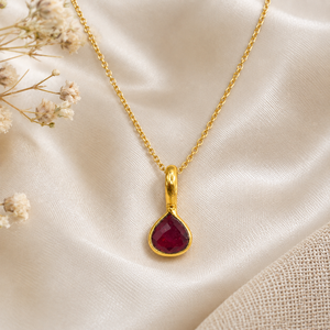 Collier de mode en pierre précieuse grenat en forme de cœur |   Collier avec pendentif en or |   Bijoux de mode avec chaîne, pierre de naissance de janvier - Product Image 1