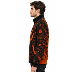 Men's Reversible Fleece Jacket Halloween Pumpkin Bat Print Zipper Stand Collar Autumn Warm <b>Sherpa</b> <b>Lined</b> Casual Coat - Product Image 4