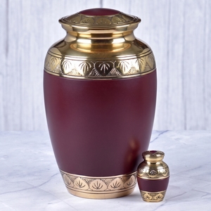 Urna funeraria de latón con patrón de hojas moradas y plateadas, con superficie mate, para guardar cenizas humanas, urna conmemorativa para entierro. - Product Image 4
