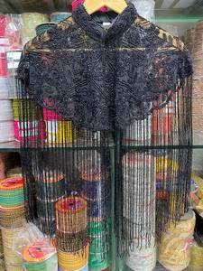 Kushang Textile <b>Women's</b> Ethnic Handmade Floral/Geometric Beaded Regular <b>Scarf</b> Fringes Breathable Net Fabric for Gujarat Wedding - Product Image 6