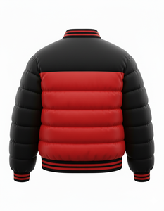 Chaqueta Bomber de Invierno para Hombre, Roja y Negra, Estilo Universitario, con Botones a Presión, Cuello y Puños Acanalados, Corte Ajustado - Product Image 3