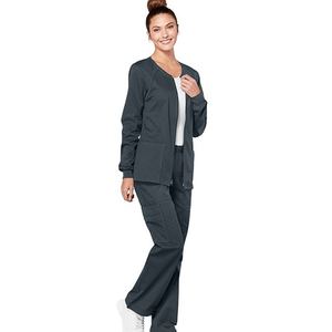 Blouse médicale personnalisée en tissu extensible avec fermeture éclair sur le devant, idéale pour l'automne et l'hiver, pour les infirmières et le personnel soignant. - Product Image 2