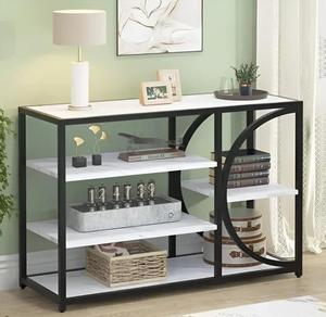 Modern Marble Top <b>Console</b> Table With <b>Black</b> Metal Frame Multi-Functional Living Room Decor Storage Shelf - Product Image 2