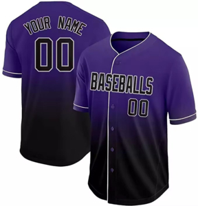 Custom Baseball Jersey Men's Short Sleeve Gradient Blue Navy Sublimated Print Breathable <b>Polyester</b> Baseball Collar Button Front - Product Image 2