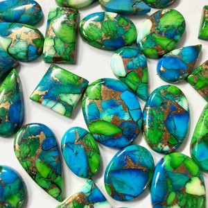 Magnifique pierre précieuse turquoise verte de Mohave, 10-30 mm, de haute qualité, cabochon ovale lisse, pierres en vrac pour la fabrication de bijoux, JaipurGemsHouse - Product Image 1