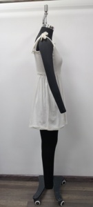 White Sleeveless Ruched A-Line Mini <b>Dress</b> With Ruffled Neckline And <b>Elastic</b> <b>Waist</b> For Daily Casual Wear Summer Style - Product Image 3