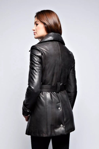 Solid Trader High Quality & Breathable Strong Buttons Adjustable Waist Slim Fit Wear Womens <b>Long</b> <b>Leather</b> <b>Jacket</b> - Product Image 3