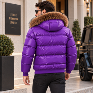 Wholesale <b>Men's</b> Purple Bubble Leather <b>Jacket</b> Fur Hood | Giubbotto Uomo | Chaqueta De Moda | <b>Blouson</b> Matelass | Herren - Product Image 3